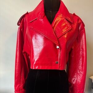 PrettyLittleThing Shiny Red Leather Jacket